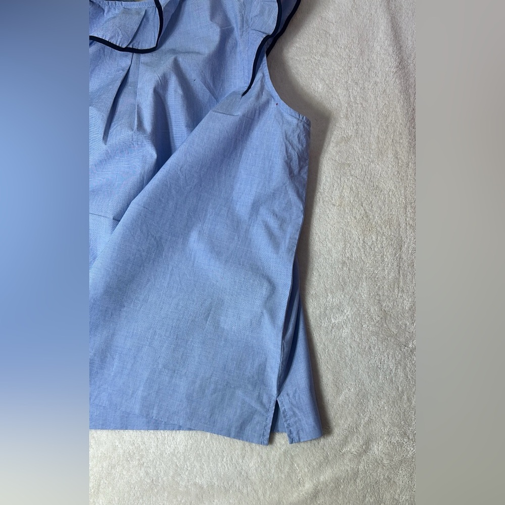J Crew Ruffle Blouse Poplin Feminine s14 Women’s Nautical Blue 100% cotton - Picture 13 of 13